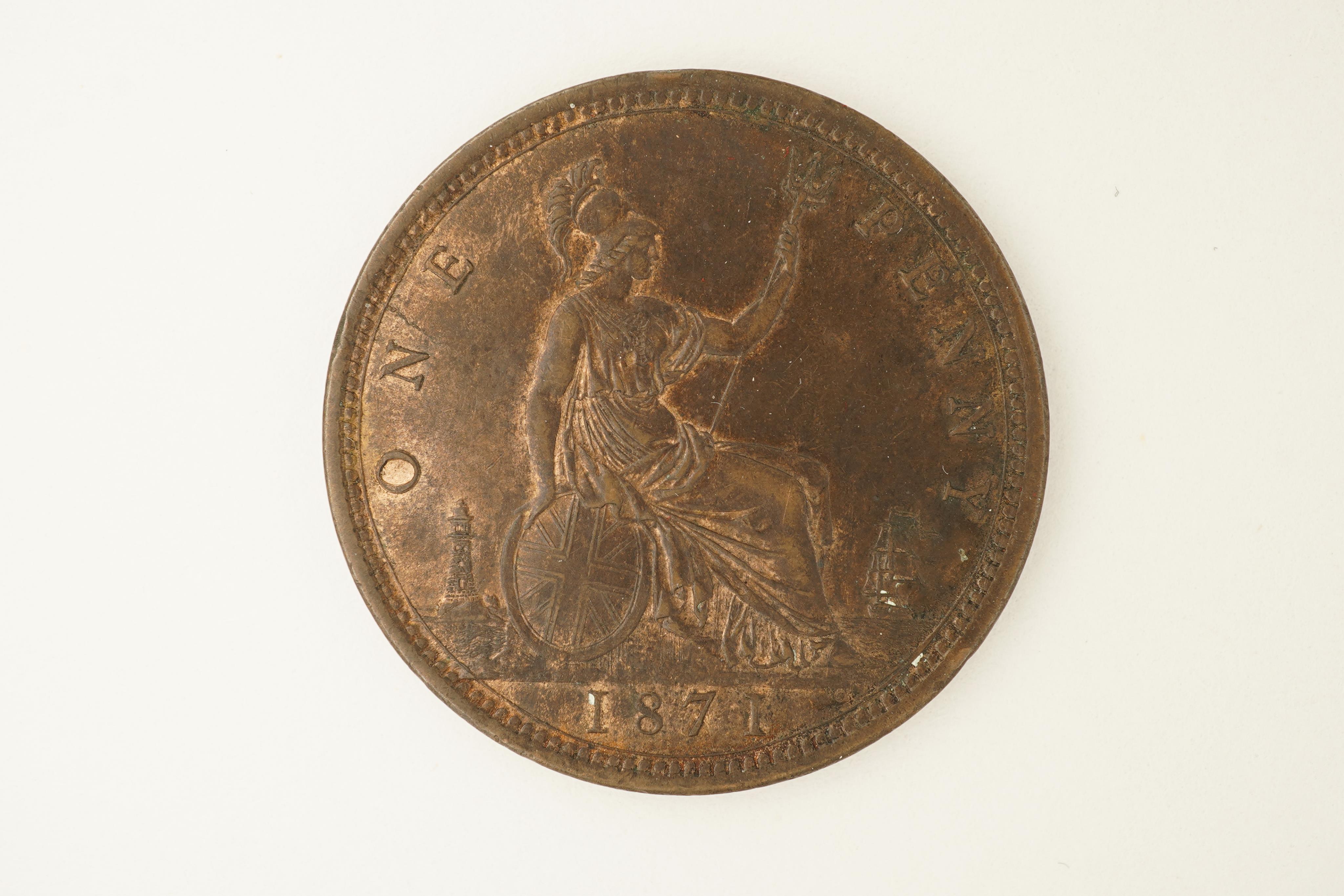 British coins, Victoria, bronze penny, 1871, Fr. 61, Gouby dies J/g, EF, dark toned, patches of lustre, scarce in this grade
